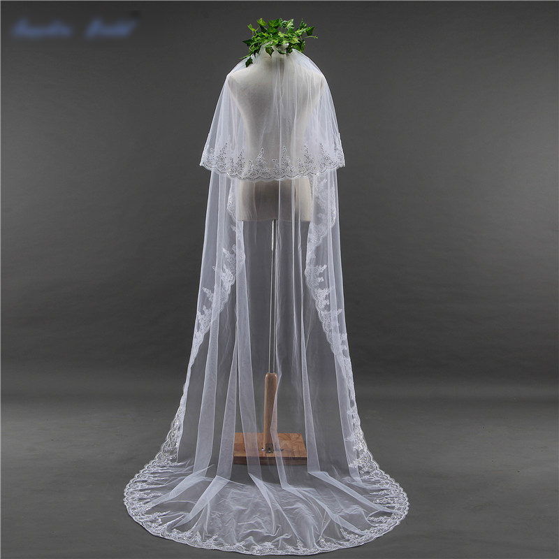 Ivory 3M Lace Cathedral Wedding Veil With Comb