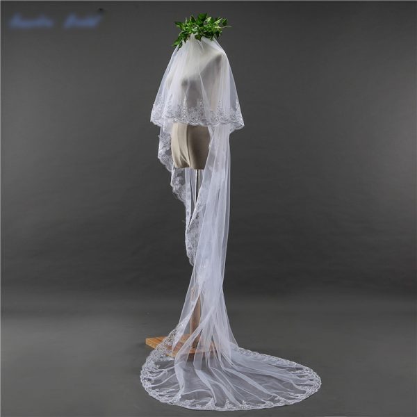 Ivory 3M Lace Cathedral Wedding Veil With Comb